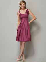 A-Line Charming Straps Sleeveless Pleats Short Taffeta Bridesmaid Dresses