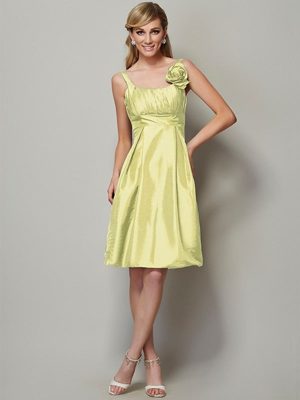 A-Line Charming Straps Sleeveless Pleats Short Taffeta Bridesmaid Dresses