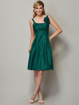 A-Line Charming Straps Sleeveless Pleats Short Taffeta Bridesmaid Dresses