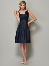 Charming Straps Sleeveless Pleats Short Taffeta Bridesmaid Dresses