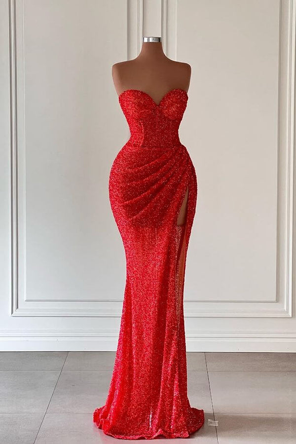 Charming Sweetheart Sleeveless Mermaid Prom Dresses Long Slit Online-stylesnuggle