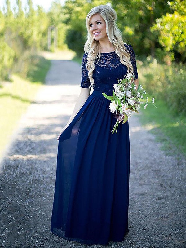 Chic 1/2 Sleeves Chiffon Bridesmaid Dresses