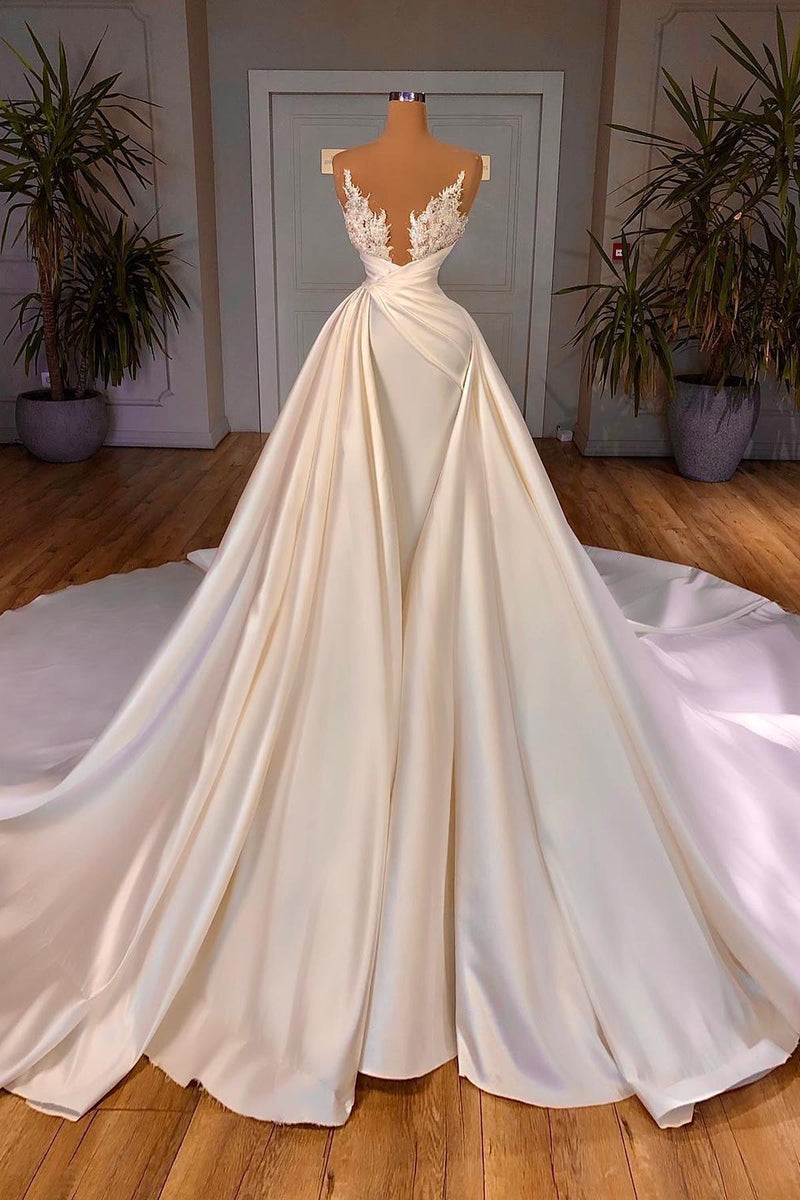 Chic A-Line Cathedral Sleeveless V-Neck Long Wedding Dress-stylesnuggle