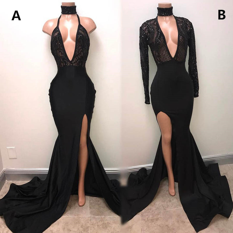 Buy high quality discount Elegant dresses from  stylesnuggle. Chic Black High Neck Lace Front Split Mermaid Prom Dress. Shipping worldwide,  custom made all sizes & colors. SHOP NOW.