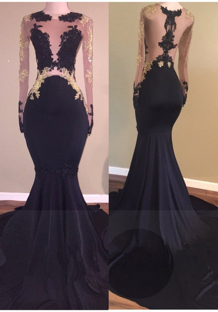 stylesnuggle offers Chic Black Long-Sleeve Lace Mermaid Zipper Prom Party Gowns at a cheap price from Stretch Satin to Mermaid hem.. Be the prom  belle with Gorgeous yet affordable Long Sleevess .