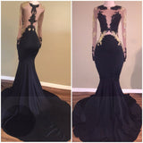 stylesnuggle offers Chic Black Long-Sleeve Lace Mermaid Zipper Prom Party Gowns at a cheap price from Stretch Satin to Mermaid hem.. Be the prom  belle with Gorgeous yet affordable Long Sleevess .