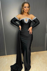 Chic Black Long Sleeves Mermaid Prom Dresses with beads-stylesnuggle