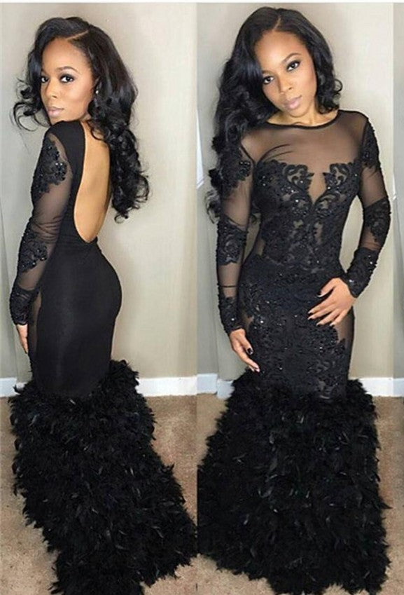 stylesnuggle custom made Chic Black Mermaid Prom Party Gowns| Long Sleeves Lace Evening Gowns in really cheap prices.  Extra coupons available weekly, save a lot today.