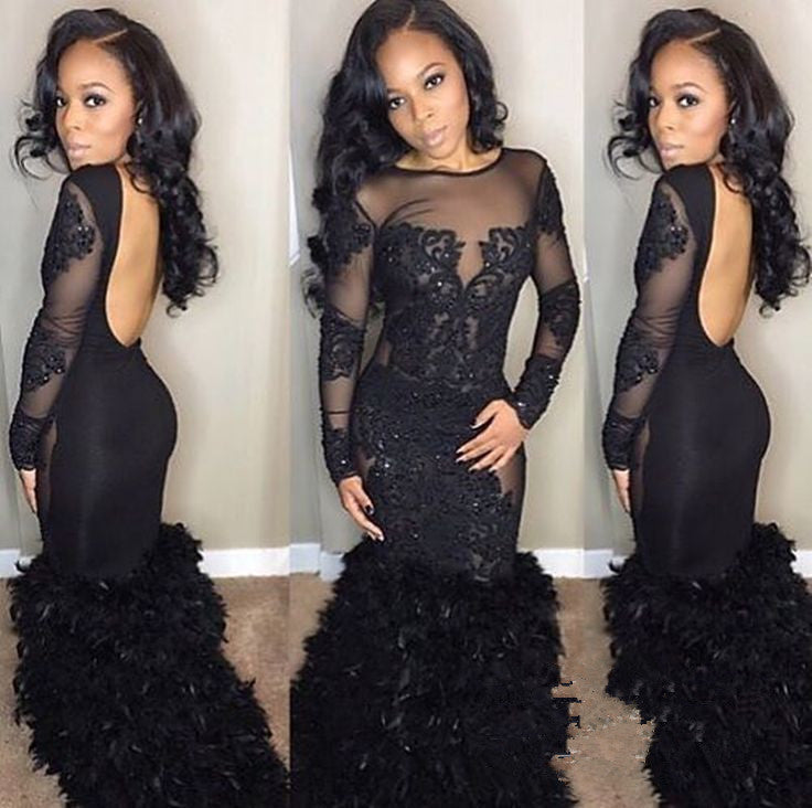 stylesnuggle custom made Chic Black Mermaid Prom Party Gowns| Long Sleeves Lace Evening Gowns in really cheap prices.  Extra coupons available weekly, save a lot today.