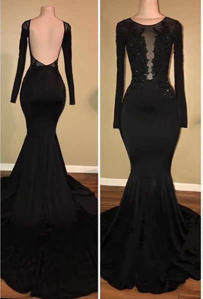 Looking for Chic black Long Sleeves backless mermaid prom dress,  New Arrival evening dress on sale? stylesnuggle has all covered on Chic Black Mermaid Prom Party GownsLong Sleeves With Lace Appliques.