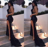 stylesnuggle custom made Chic black slit sequins party dress on sale,  formal dress 2021 with best quality. You will be surprised by the delicate design and service. Extra free coupons,  come and get today.