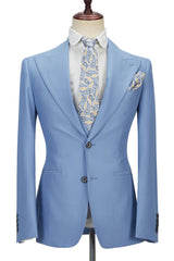 Chic Blue Peak Lapel Men's Suit 3 Piece Men's Formal Suit without Flap-stylesnuggle