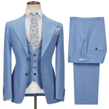 Chic Blue Peak Lapel Men's Suit 3 Piece Men's Formal Suit without Flap-stylesnuggle