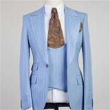 Chic Blue Stripe Peaked Lapel Three Pieces Men Suits-stylesnuggle