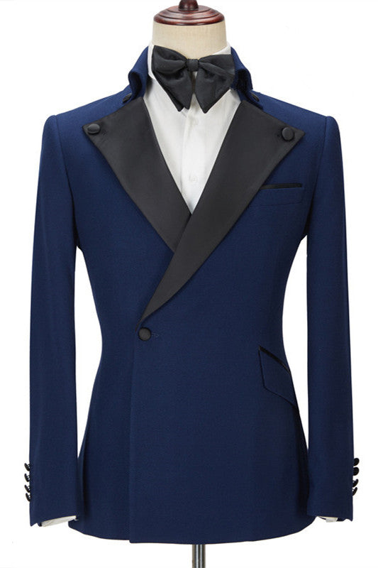 Chic Dark Navy Peak Lapel Two Pieces Classic Men Suit for Prom