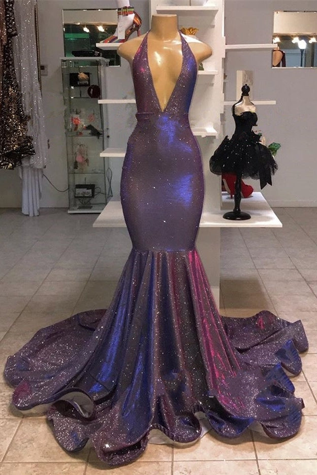 stylesnuggle has a great collection of Chic Deep V-Neck Sleeveless Prom Dresses New Arrival Halter Memaiad Sequins Evening Gowns at an affordable price. Welcome to buy high quality Real Model Series from stylesnuggle.