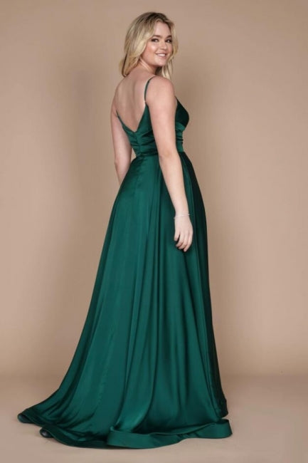 Chic Green Spaghetti-Straps Sleeveless Column Satin Evening Dresses With Ruffles-stylesnuggle