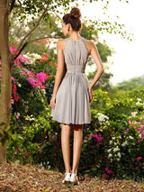 A-Line Charming Scoop Hand-Made Flower Sleeveless Short Chiffon Bridesmaid Dresses