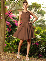 A-Line Charming Scoop Hand-Made Flower Sleeveless Short Chiffon Bridesmaid Dresses