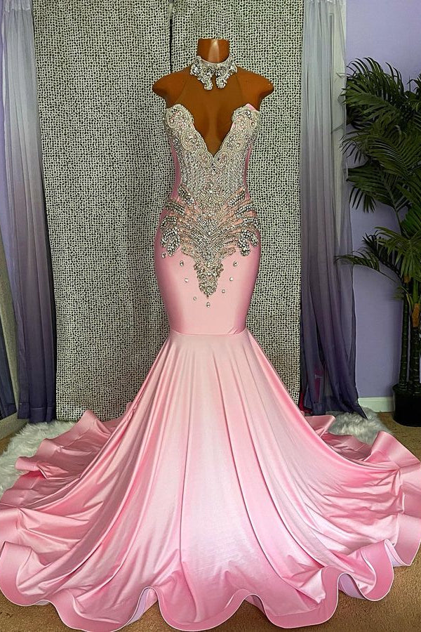 Chic High-neck Sleeveless Mermaid Prom Dress With Beading-stylesnuggle