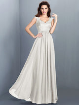 A-Line Charming Scoop Lace Sleeveless Long Chiffon Bridesmaid Dresses