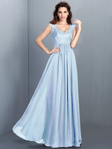 A-Line Charming Scoop Lace Sleeveless Long Chiffon Bridesmaid Dresses