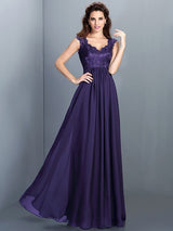 A-Line Charming Scoop Lace Sleeveless Long Chiffon Bridesmaid Dresses