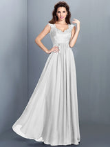 A-Line Charming Scoop Lace Sleeveless Long Chiffon Bridesmaid Dresses