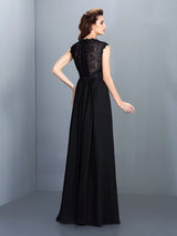 A-Line Charming Scoop Lace Sleeveless Long Chiffon Bridesmaid Dresses