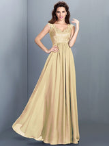 A-Line Charming Scoop Lace Sleeveless Long Chiffon Bridesmaid Dresses