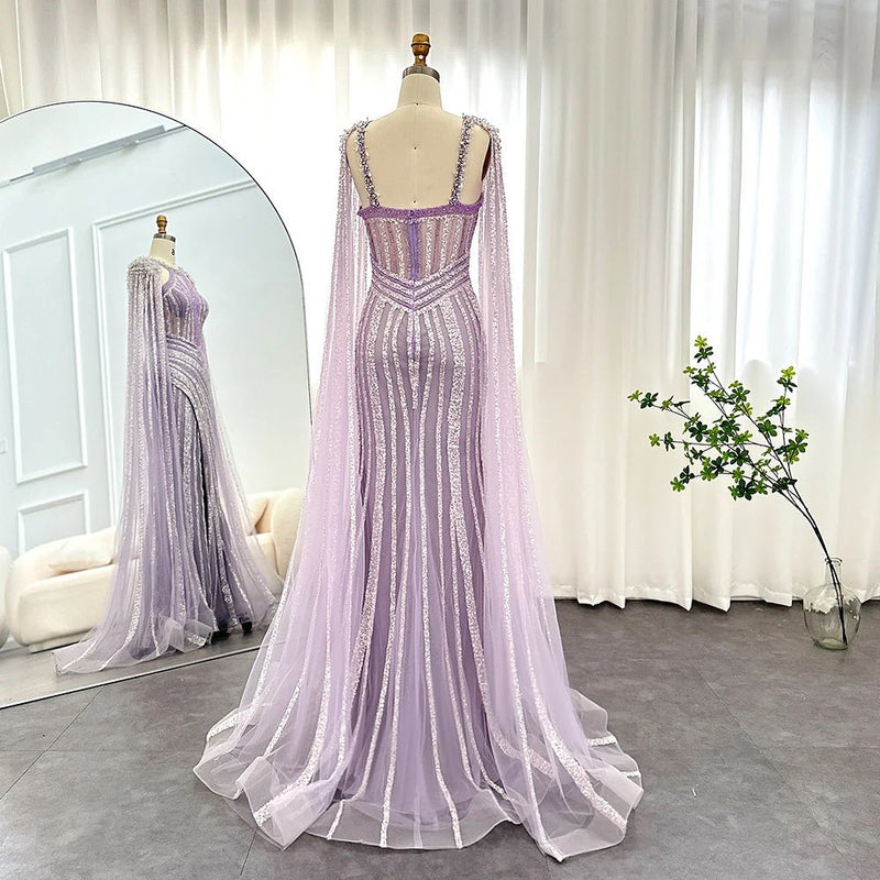 Chic Lilac Scoop Mermaid Evening Dress Split With Beadings Ruffle-stylesnuggle