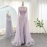 Chic Lilac Scoop Mermaid Evening Dress Split With Beadings Ruffle-stylesnuggle