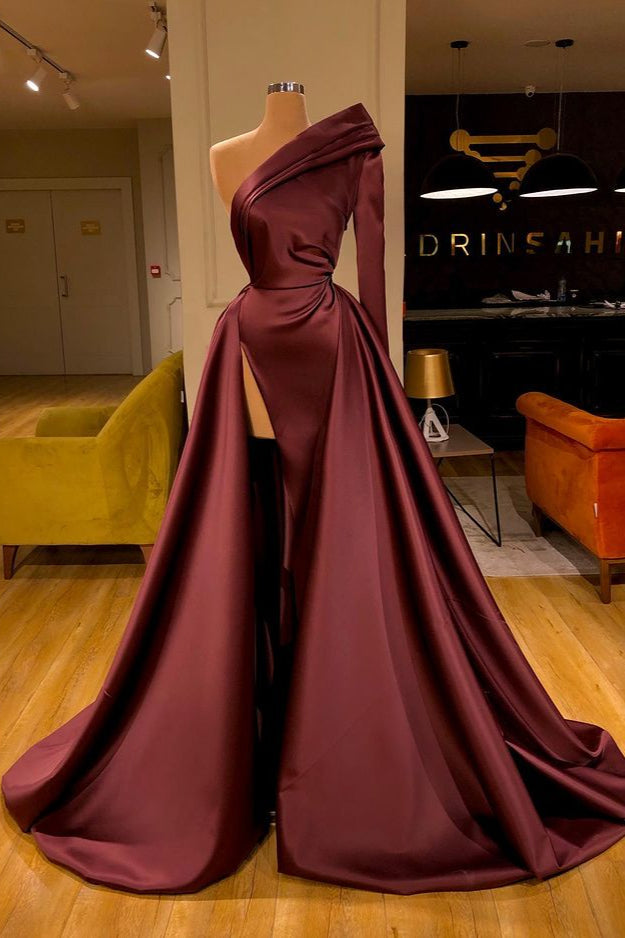 Chic Long Sleeve One Sleeve Evening Dress With Split On Sale-stylesnuggle