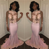 stylesnuggle.com custom made this pink mermaid appliques high neck Prom Party Gownsin high quality,  we sell dresses On Sale all over the world. Also,  extra discount are offered to our customers. We will try our best to satisfy everyone and make the dress fit you.