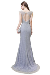 Looking for Prom Dresses, Evening Dresses, Homecoming Dresses, Quinceanera dresses in Tulle,  Mermaid style,  and Gorgeous Beading, Crystal, Sequined, Rhinestone work? stylesnuggle has all covered on this elegant Chic Mermaid V-neck Silver Mermaid Prom Dress.