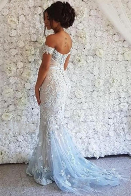 Chic Off-the-shoulder Lace Mermaid Long Prom Dresses On Sale-stylesnuggle