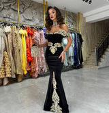 Chic Off-the-Shoulder Mermaid Black Prom Dresses with Appliques-stylesnuggle