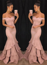 Customizing this Off-the-Shoulder mermaid pink ruffles Prom Party GownsNew Arrival on stylesnuggle.com. We offer extra coupons,  make dresses in cheap and affordable price. We provide worldwide shipping and will make the dress perfect for everyone.