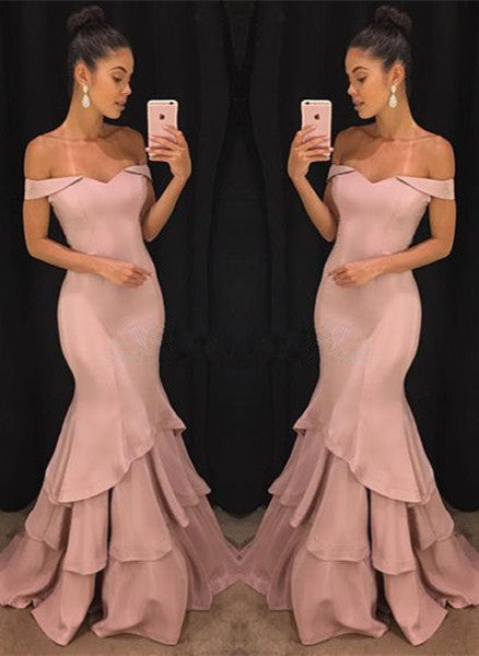 Customizing this Off-the-Shoulder mermaid pink ruffles Prom Party GownsNew Arrival on stylesnuggle.com. We offer extra coupons,  make dresses in cheap and affordable price. We provide worldwide shipping and will make the dress perfect for everyone.