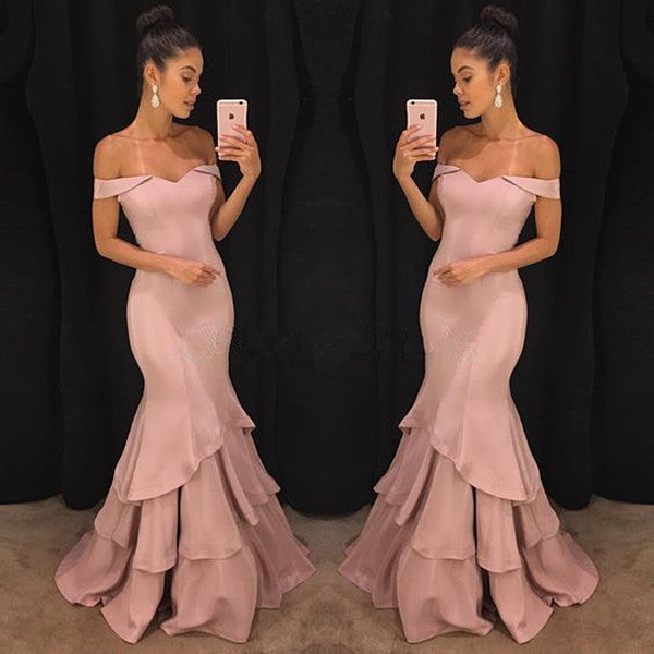 Customizing this Off-the-Shoulder mermaid pink ruffles Prom Party GownsNew Arrival on stylesnuggle.com. We offer extra coupons,  make dresses in cheap and affordable price. We provide worldwide shipping and will make the dress perfect for everyone.