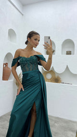 Chic Off-the-Shoulder Sleeveless Mermaid Prom Dresses Long Slit Online-stylesnuggle