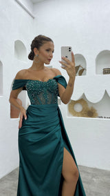 Chic Off-the-Shoulder Sleeveless Mermaid Prom Dresses Long Slit Online-stylesnuggle