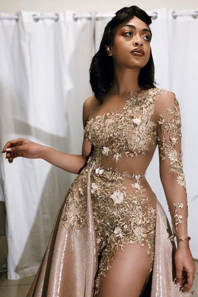 stylesnuggle offers Chic One Shoulder Lace Appliques Prom Dresses With Over Skirt Round Neck Evening Gowns at cheap prices from  to A-line Floor-length. They are Gorgeous yet affordable Long Sleevess Prom Dresses. You will become the most shining star with the dress on.