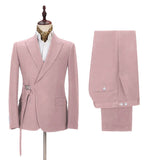 Chic Pink Men's Casual Suit for Prom Buckle Button Formal Groomsmen Suit for Wedding-stylesnuggle