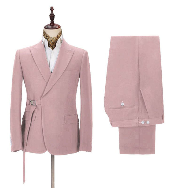 Chic Pink Men's Casual Suit for Prom Buckle Button Formal Groomsmen Suit for Wedding-stylesnuggle