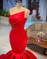 Chic Red Sleeveless Mermaid Prom dresses Long Evening Party Gowns-stylesnuggle