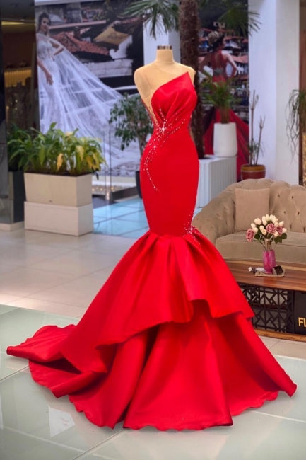 Chic Red Sleeveless Mermaid Prom dresses Long Evening Party Gowns-stylesnuggle