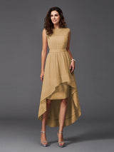 A-Line Charming Scoop Sash/Ribbon/Belt Sleeveless High Low Chiffon Bridesmaid Dresses