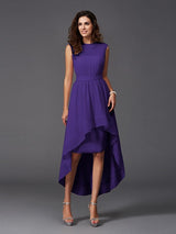 A-Line Charming Scoop Sash/Ribbon/Belt Sleeveless High Low Chiffon Bridesmaid Dresses