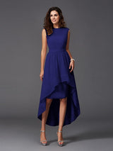 A-Line Charming Scoop Sash/Ribbon/Belt Sleeveless High Low Chiffon Bridesmaid Dresses